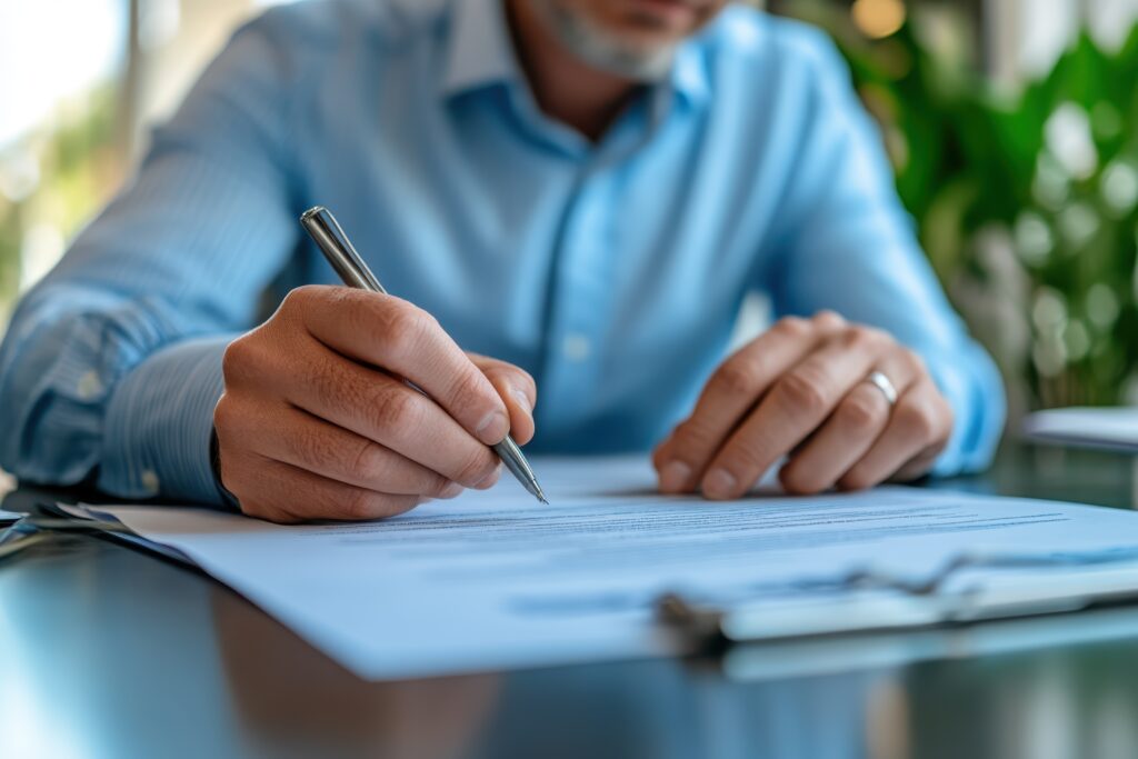 Meticulous Legal Adviser in their 40s Reviewing Contract with Precision in Dynamic Law